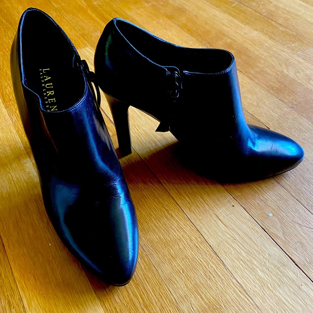 Black Ralph Lauren leather, heeled ankle boots, size 8M. New, without box.